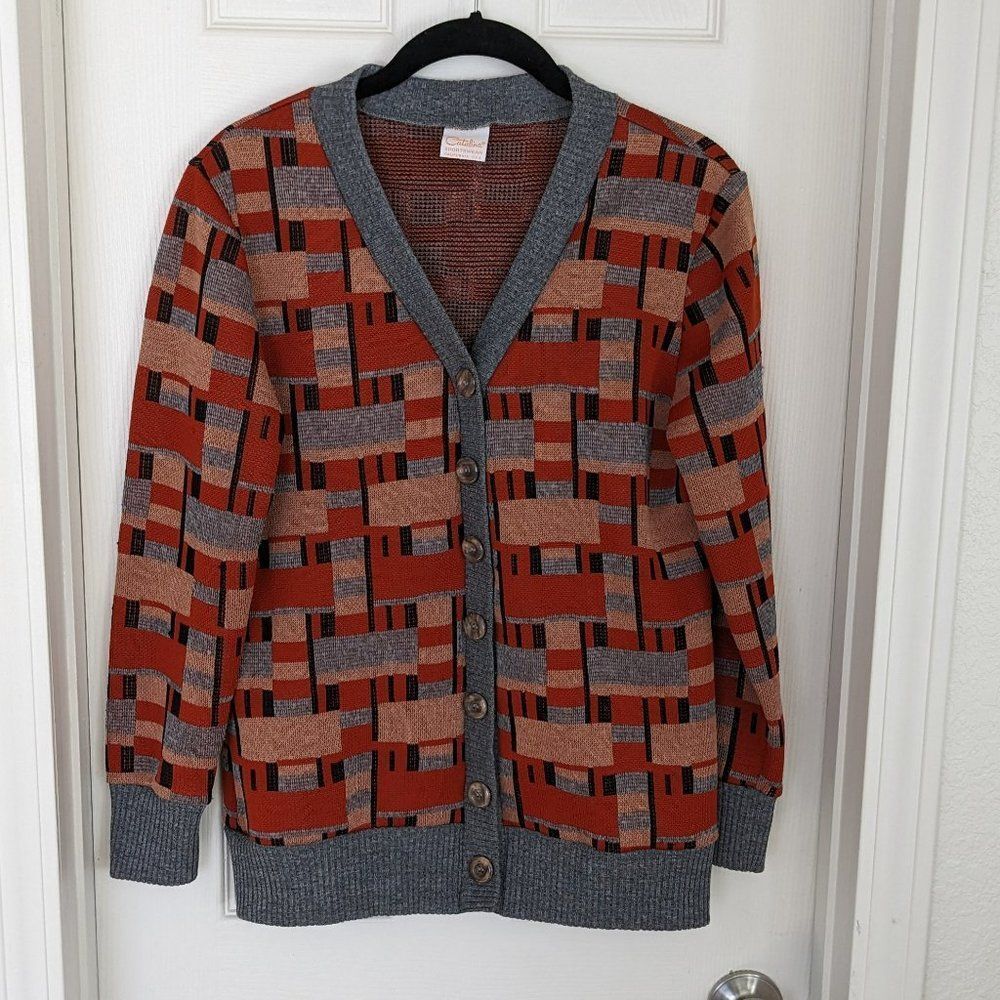 1960's Vintage Catalina Sportswear Geometric Patterned Button Up Cardigan - 40